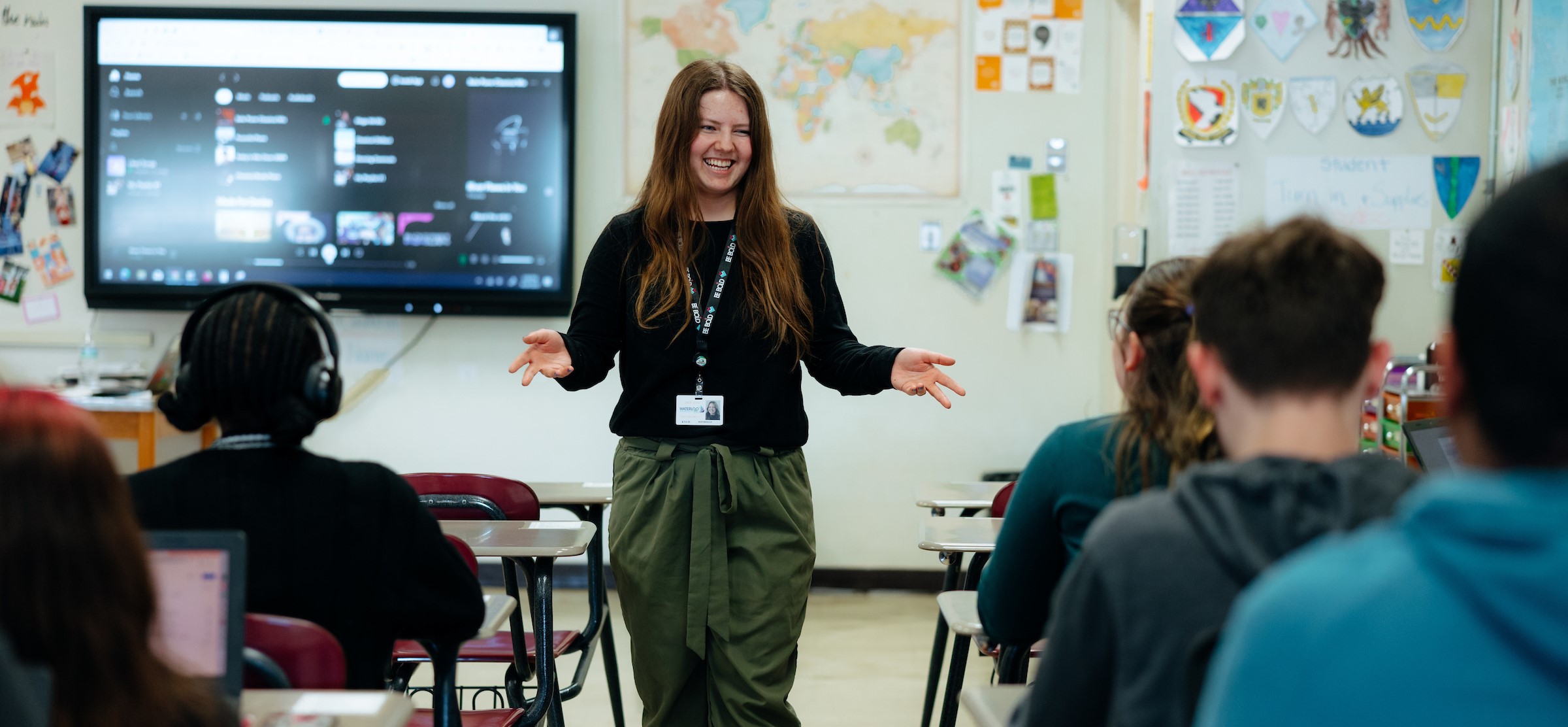 Student leading high school class