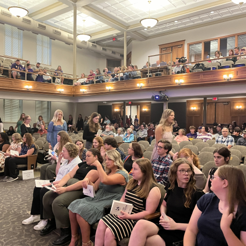 Students in auditorium at convocation 